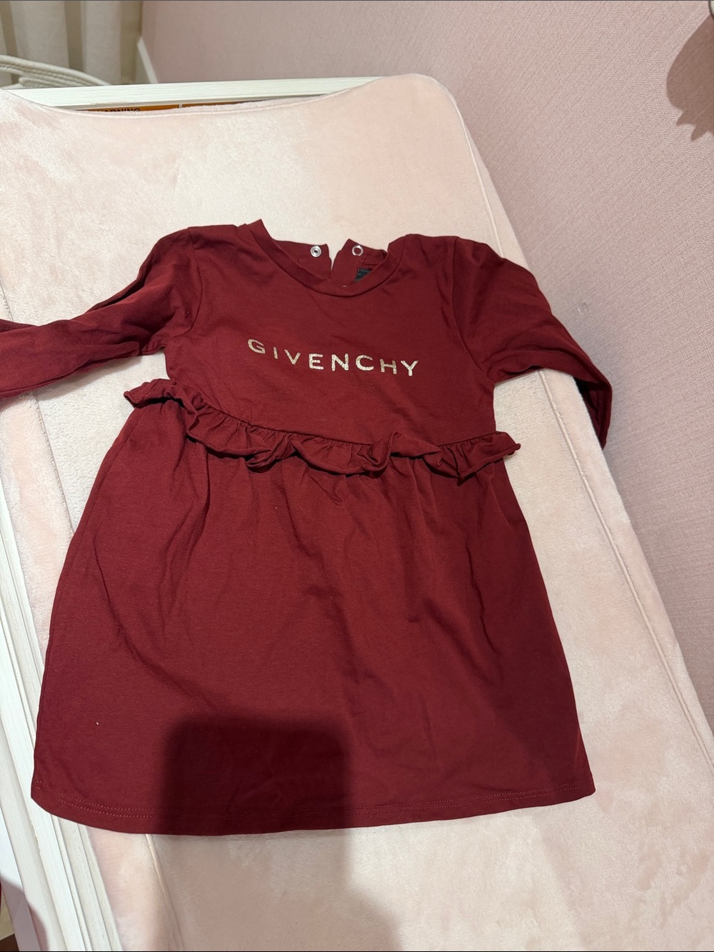 Givenchy Maroon Ruffle-Waist Long Sleeve Dress